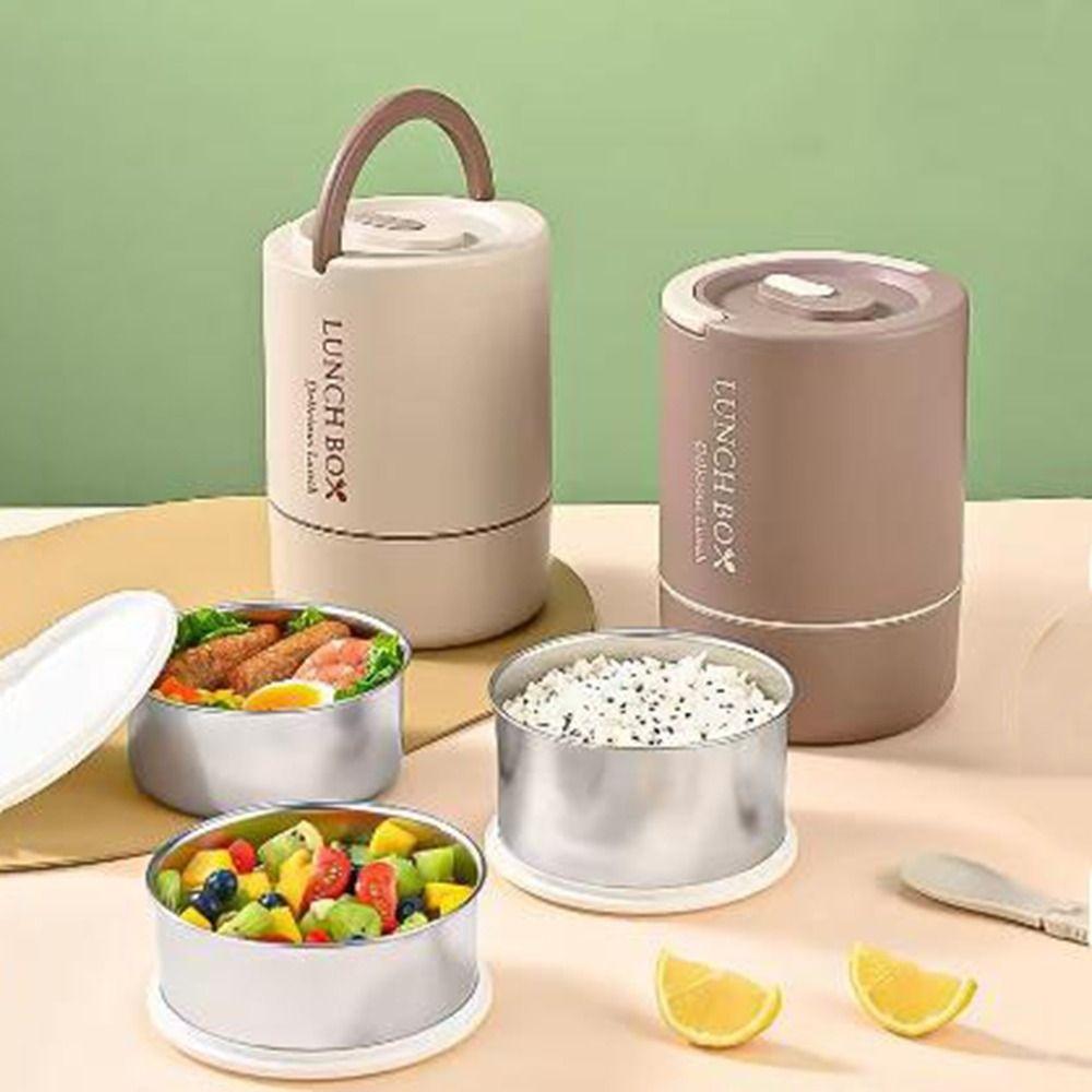 Large Capacity Thermal Lunch Box Round Insulated Lunch Box Portable Lunch Container Set  School