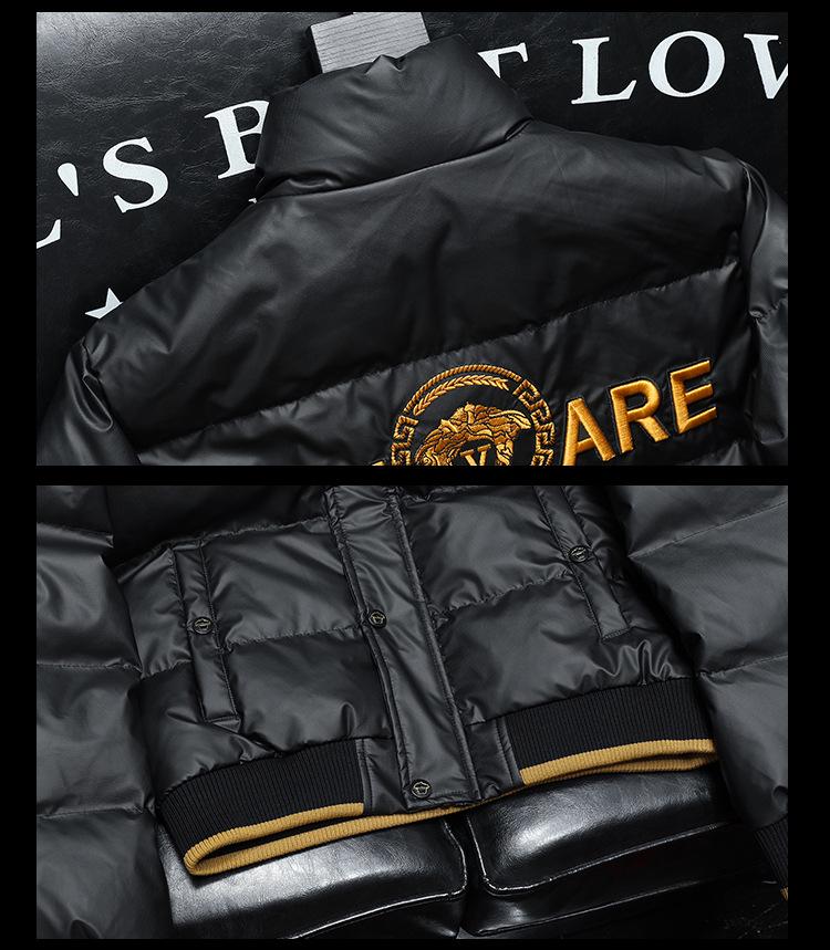 2025 European Winter Embroidered Stand Collar Men's Down Jacket: Casual Fashion for Youth