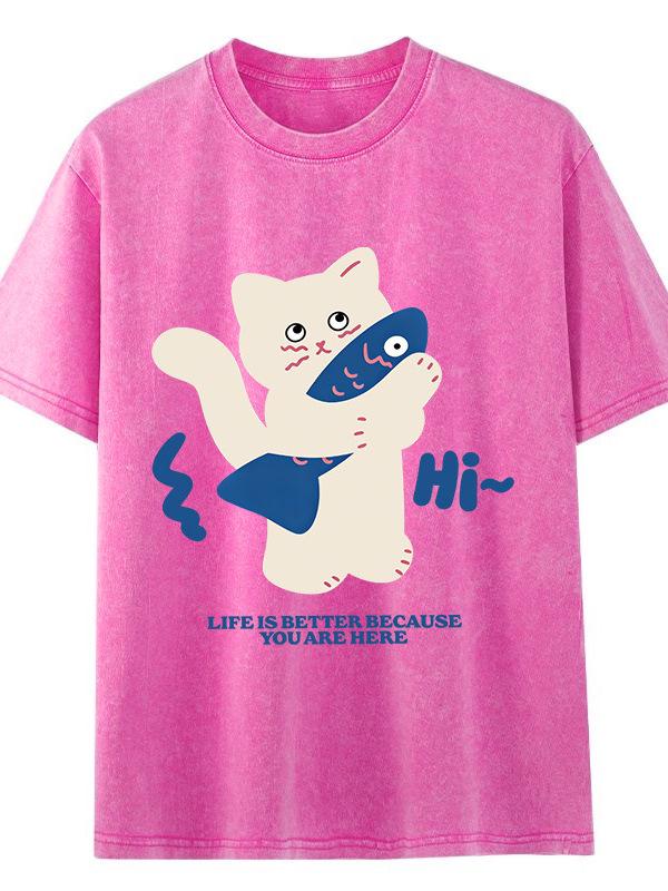 2026 Summer American Retro Men’s Washed Short Sleeve T-shirt - Trendy Loose Fit with Vintage Print