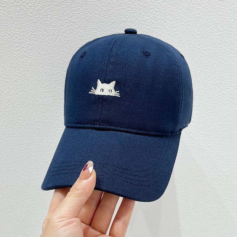 Embroidered Cartoon Cat Baseball Cap, Adjustable Polyester Hat with Breathable Washed, Animal Theme Outdoor Sports Cap for Fishing, Camping, Parties
