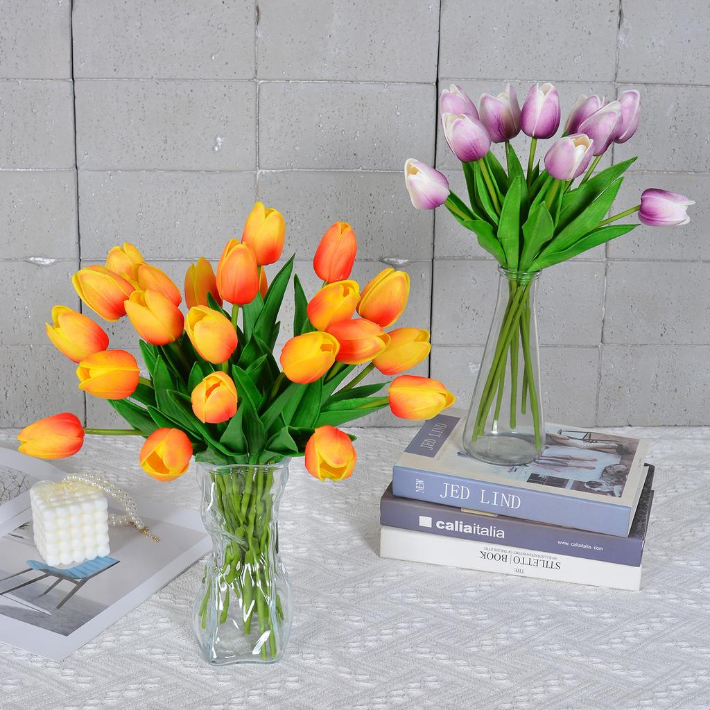 30 Stück Künstliche Tulpen 34cm Real Touch PU Kunstblumen Tulpenstiele für Hochzeit Frühlingsstrauß Blumengesteck Zuhause Büro Party Dekoration