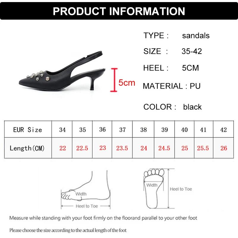 Fashion Zoki Fashion Rivets High Heel Sandals Women Sexy Pointed Toe Thin Heel Mules Pumps Woman Elegant Slip On Black Sandals Ladies
