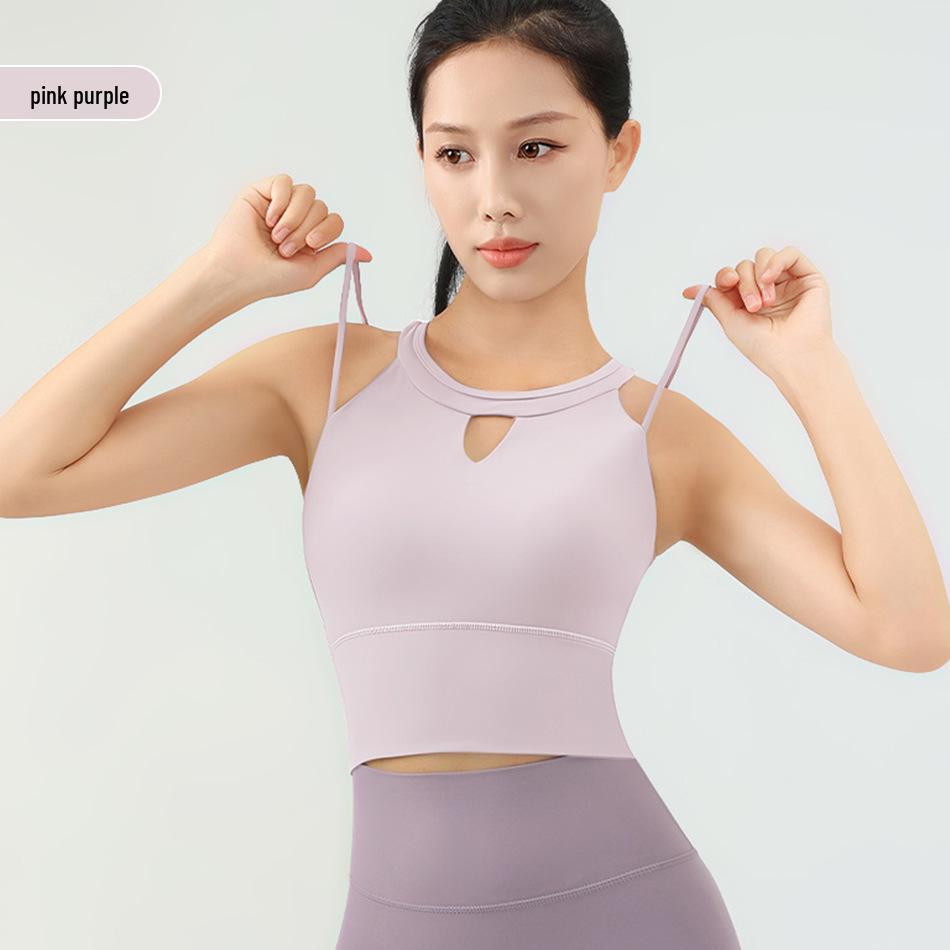 

Женский жилет для йоги с высокой степенью поддержки и стильной спинкой, ударопрочный спортивный бюстгальтер для бега Extra Large фиолетовый/розовый