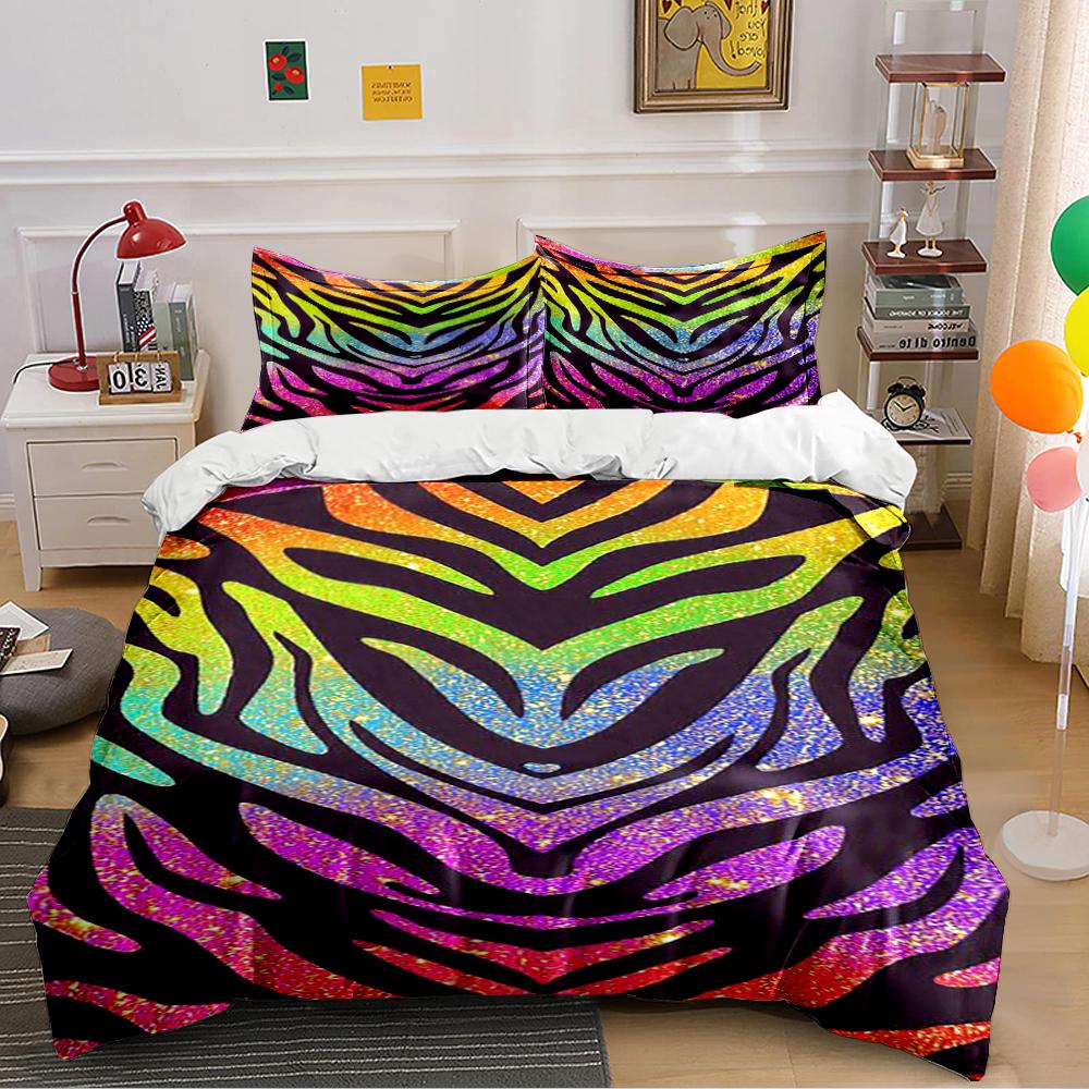 Bright Neon Zebra Stripe Bedding Set Bedding Set (1 Duvet Cover, 2 Pillowcases, Duvet Not Included)