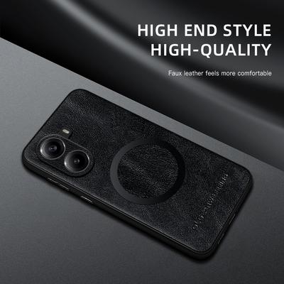 For POCO X7 X7 Pro Fine Hole PU Cow Pattern Leather Outer Magnetic Ring Soft Edge Anti-Drop Anti-Fingerprint Phone Case