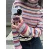 Pull à col roulé japonais Y2K, pull vintage à rayures arc-en-ciel, pull tricoté à la mode coréenne, style Harajuku grunge