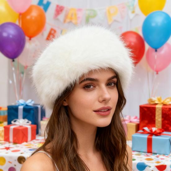 Winter Hat Hollow Top Design Wide Brim Plush Hat Solid Color Outdoor Activities Cycling Travel Insulated Headgear