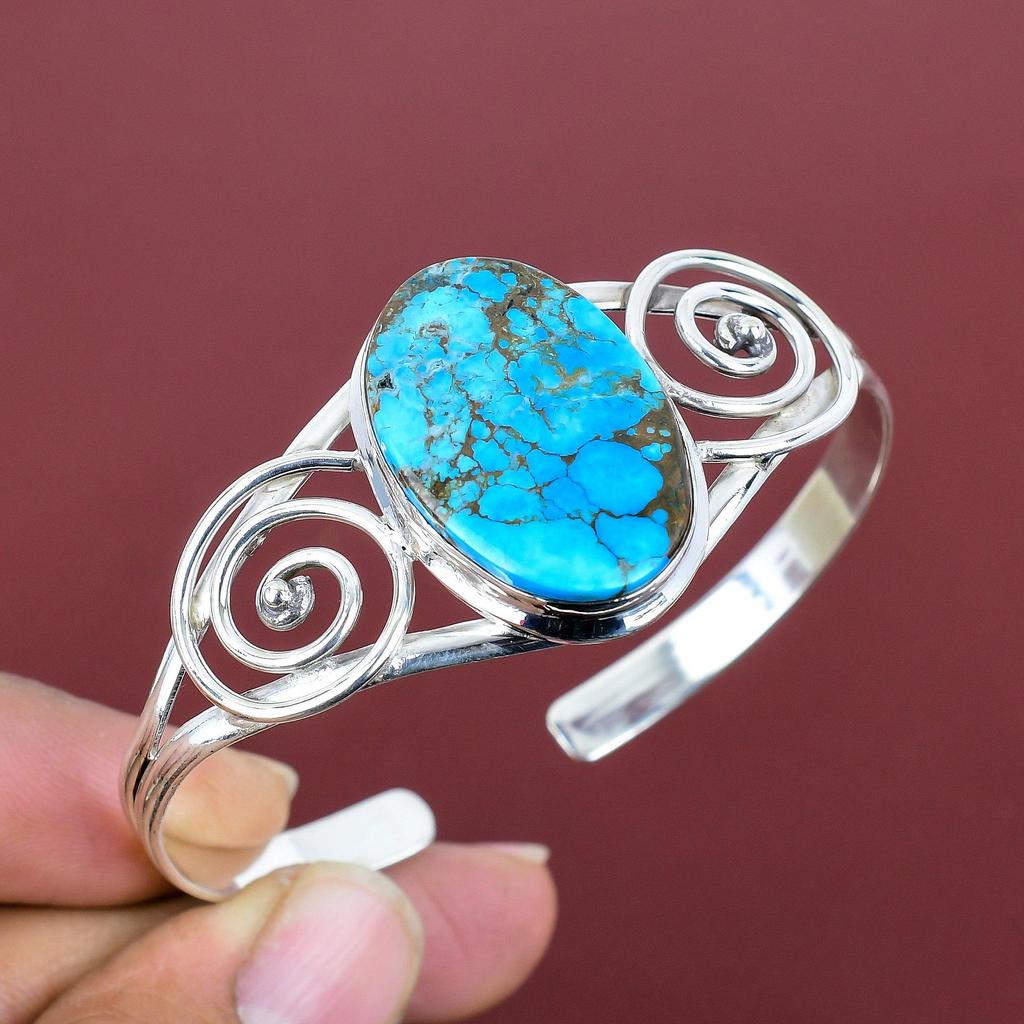 Tibetan Turquoise Cuff Bracelet Gemstone Bangle Handmade Jewelry 925 Sterling Silver Adjustable Cuff Bracelet Designer Jewelry Gifts for Her