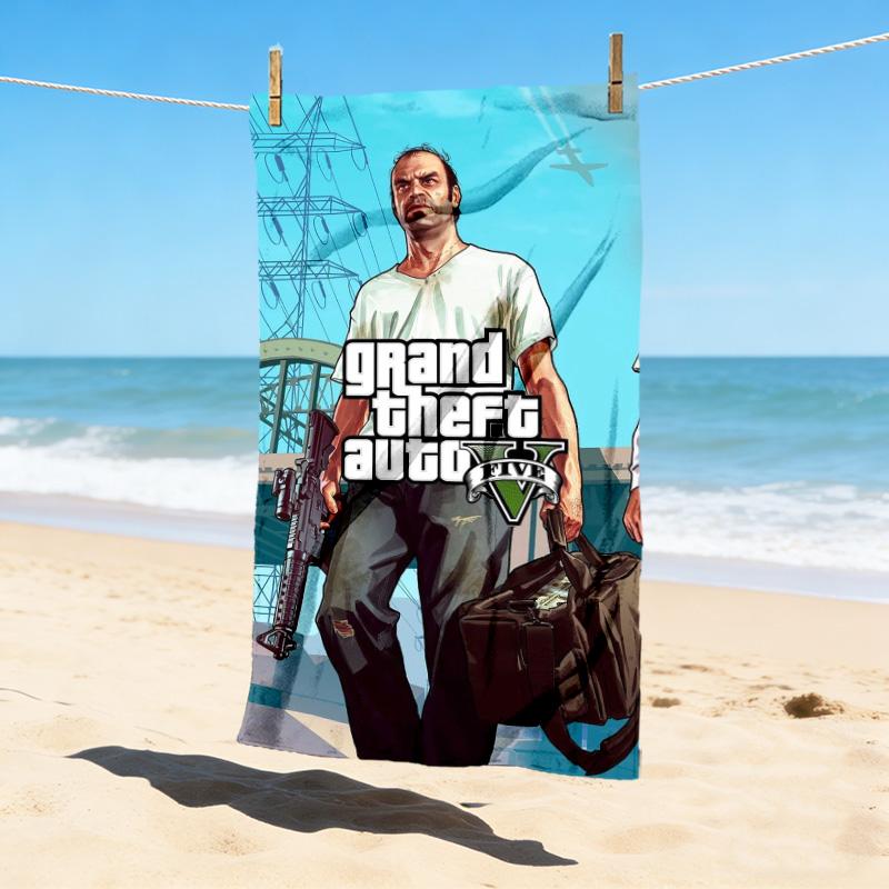 Gta V Cover Stylish Digital Printing Beach Towel Quick Drying Absorbent Blanket For Beach Pool Gym Travel Christmas Gift C9211756