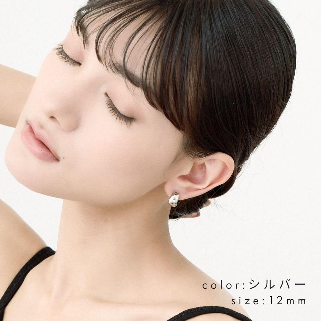 HRYS In Japan 18K Plump Small Hoop Earrings 3712 [HILLYS] [Made Post] G-Shaped (Silver)