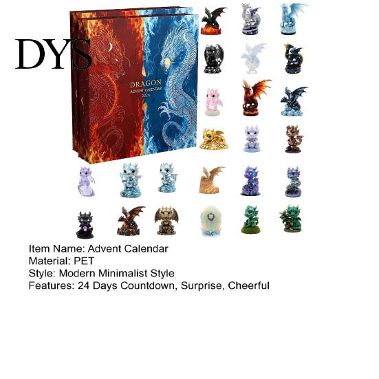 Collectible Toy Advent Calendar Christmas Dragon Calendar, 24 Days 2D Flat Acrylic Ornaments Countdown Decoration for Room Fantasy Hanging Pendants