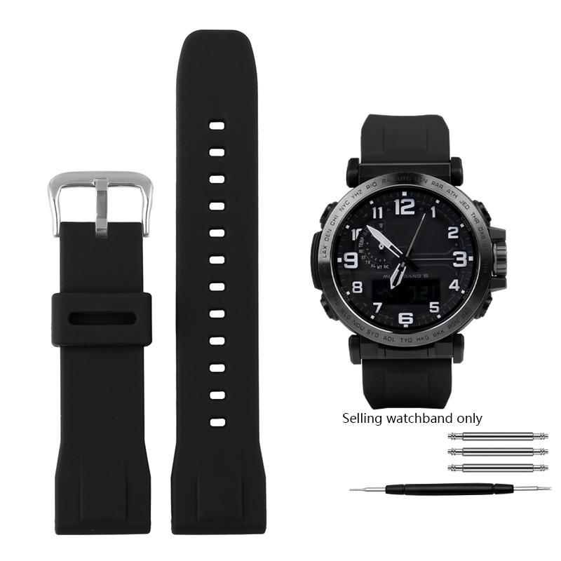 24mm Czarny Gumowy Pasek do Zegarka dla Casio PRG-600/600Y PRG-650/650Y Wachband PRW-6600 GA 2000 Pasek do Zegarka Wodoodporna Bransoleta