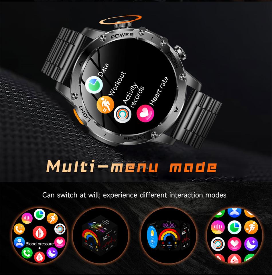 2026 Smartwatch T-REX3 1000mAh Großer Akku HD Bluetooth Anruf 1,7 Zoll Großer Bildschirm LED Taschenlampe Sport Wasserdicht Smartwatch Herren