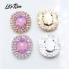 New Charm 24*28mm Egg white Crystal White/pink Sewing Rhinestones Buttons Gold Metal Applique DIY Wedding decoration for 5Pcs