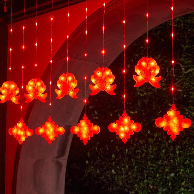 Red Lantern Curtain String Lights for New Year and Spring Festival - Perfect for Bedroom, Shop, Supermarket, Window, Balcony, or Door Decorations