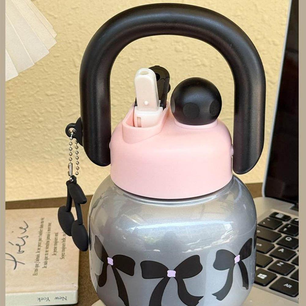 Large Capacity Straw  Water Bottle Cherry Bowknot Plastic Sippy Cup  Home/School