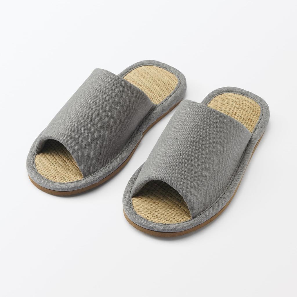 MUJI Igusa Open Size 84774522 Slippers, Front, Gray, 23.5 Cm,