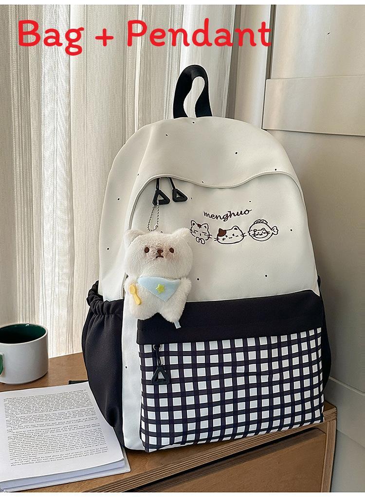 

Plaid Backpack For School With Fabric And Padded Shoulder Straps чёрный