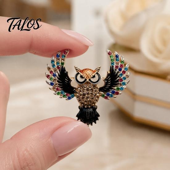 Decorative Clothing Accessory Colorful Rhinestone Owl Brooch Pin, Bird Shape Lapel Pin for Suit Dress Scarf Hat Bag Decoration, Gift Men Women Shiny