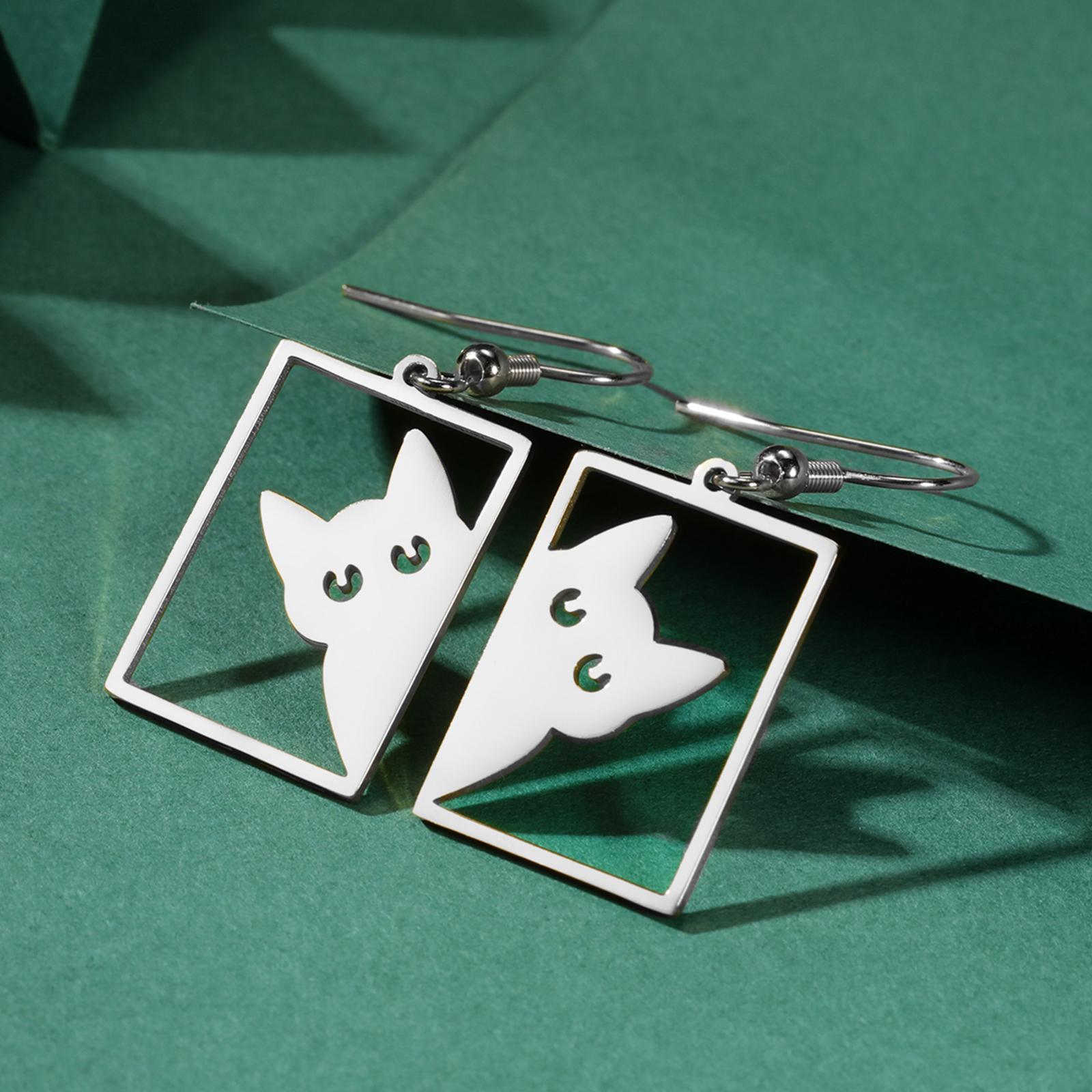 

Teamer Cute Cat Drop Earrings for Women Animal Kitten Rectangle Pendant Hoop Earrings Girls Party Jewelry Friends Birthday Gifts