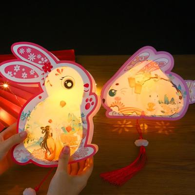 Kawaii Cartoon Rabbit Lanterns Luminous Glowing Mid-Autumn Festival Lantern Handmade Flower Light Lantern DIY Material Package
