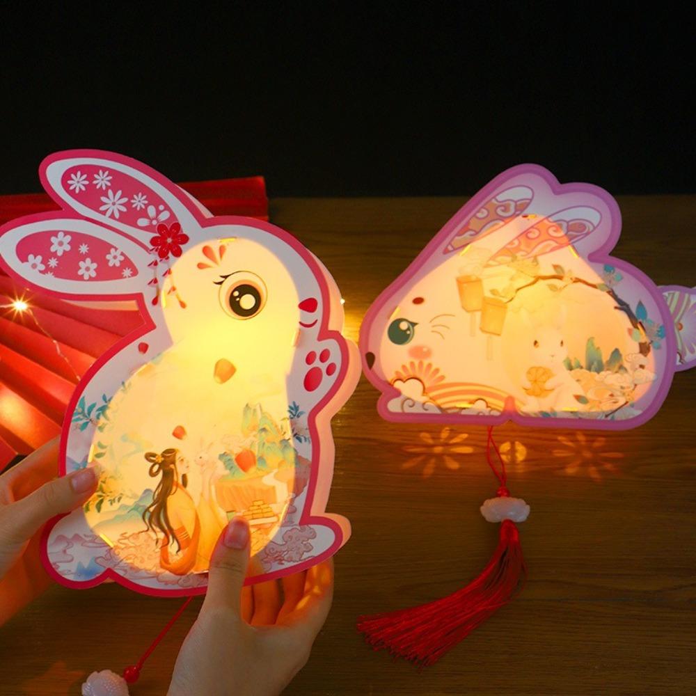 Cartoon Mid-Autumn Festival Lantern Glowing Lantern DIY Material Package Rabbit Lanterns  Gifts
