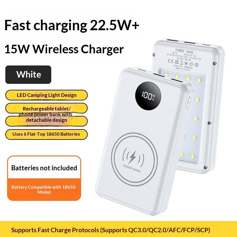 1Pcs Dual Usb Type C Charge Shell 6*18650 Power Bank Battery Box Holder With Camping Lights For Phone 18650 Battery Cases