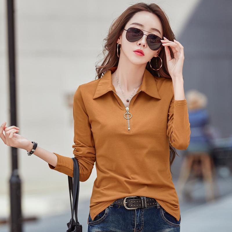 Long Sleeve T Shirt Women Korean Style Slim Woman Clothes Fall Zipper Tops T-Shirt Womens Tee Shirt Femme