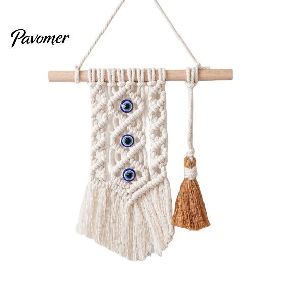 Durable Rope Wall Tapestry Bohemian Tapestry, Blue Evil Eye Braided Knotted Cotton Protective Decoration for Home Nursery Bedroom Living Room