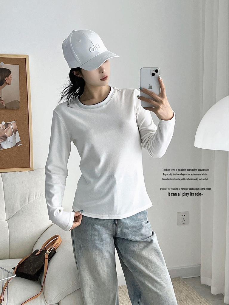 Women's Two-in-One High-Elastic Long-Sleeve Color-Block T-Shirt for Autumn/Winter