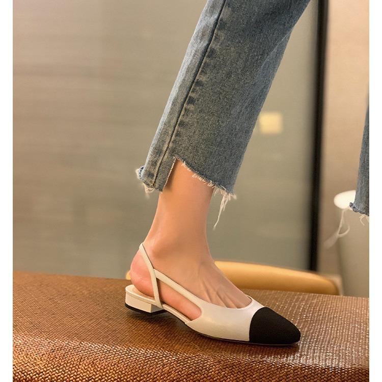 Grape mother same style 2025 French fairy style small square head low heel bag head rear empty flat sole single shoes sandals female summer