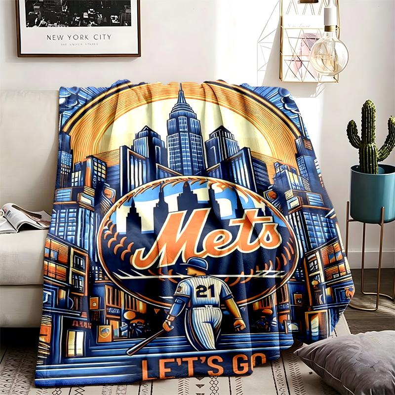 New York Mets Theme Personalized Outdoor Flannel Blankets Soft And Suitable For All Seasons Perfect For Sofas Beds And Camping