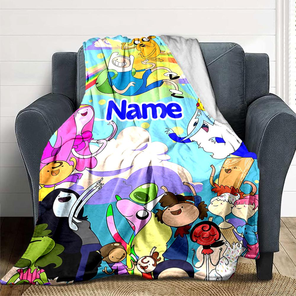 Custom Name Adventure Time Characters blanket for Couch & Bed, Plush Cozy Fuzzy Blanket Super Soft & Warm Blankets for Fall and Winter. 0908153