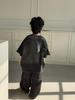 2025 Boys Denim Color Block Wide Leg Sweatpants - Casual Loose Fit, Pleated Straight-Leg Design