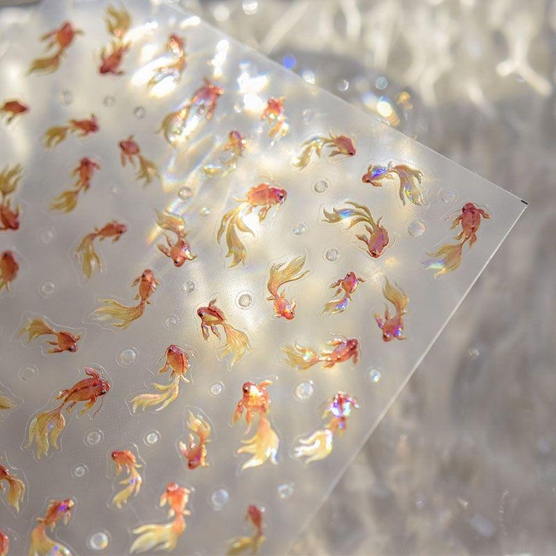 

Shell Light Small Goldfish Nail Stickers New Arrival Relief 3D 5D Japanese Style Red Koi Nail Stickers Decorations Bring In Wealth and Treasure small goldfish 4906