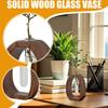 Elegant walnut glass design Creative Hydroponic Plants Container With Wood Frame Transparent Glass Tube Vase Bonsai Home Decor