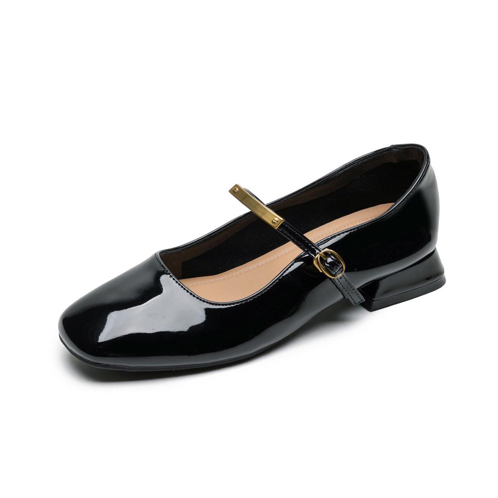 Women's Patent Leather Mary Jane Shoes Low Heel Square Toe Black Pumps Retro Female Ballerinas Soft Comfortable Shoes for Woman