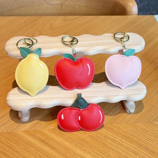 Keychain Pendant Peach-Shaped Card Holder Faux Leather Access Card Case Simulated Fruit Keychain Decorative Valentine Day