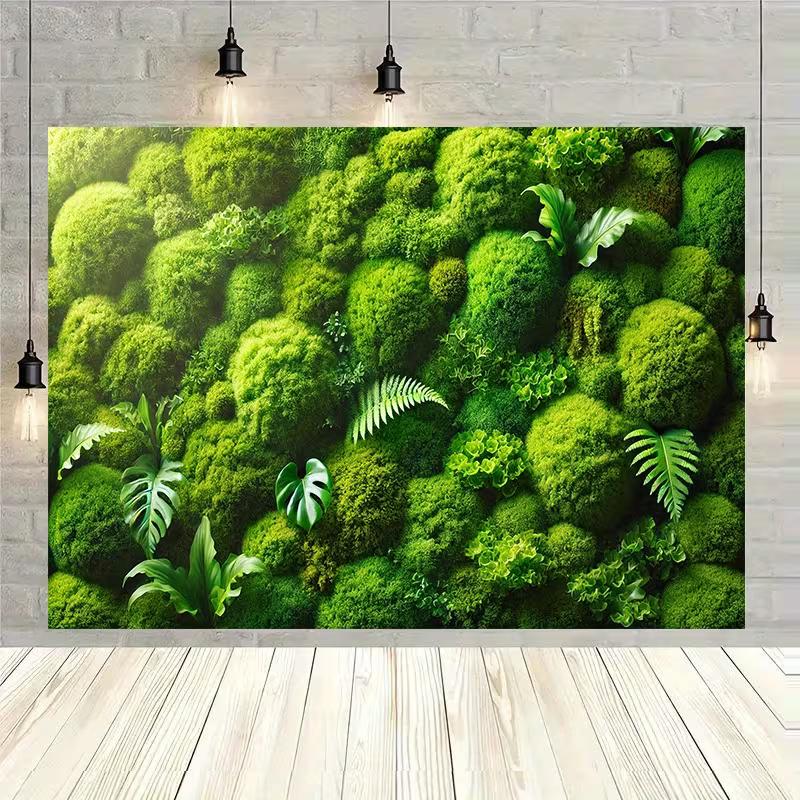 2D Moss Ball Monstera Fern Green Plant Wall Photography Backdrop Jungle Background Banner