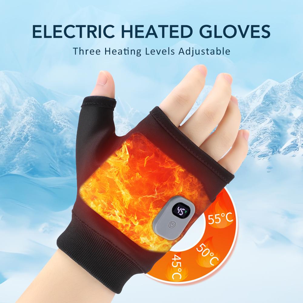 Rechargeable 1Pair Unisex Electric Heating Winter Outdoor Heated Gloves Half Finger Touchscreen Warmer Mitten for Outdoor Hiking