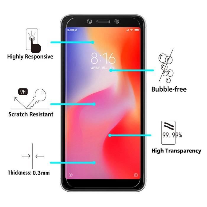 Displayschutzfolie - Phonillico® - Xiaomi REDMI 6 - 3er-Pack - Gehärtetes Glas - Kratzfest
