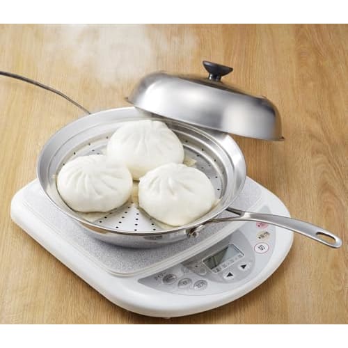 Yoshikawa Visible! Steamer for Frying Pans (24-26cm), with Glass Lid, Steaming Plate, Simply Place on Frying Pan, Stainless Steel, Steam Food, Tsubame