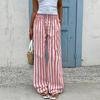 Pantaloni Casual da Donna a Gamba Dritta a Righe, Vestibilità Larga, con Coulisse in Vita per un Comfort Rilassato Quotidiano