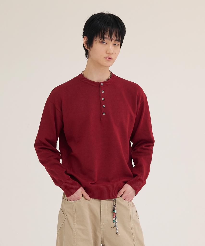 Akesi Andy Soft Henley Neck Knit_Wine