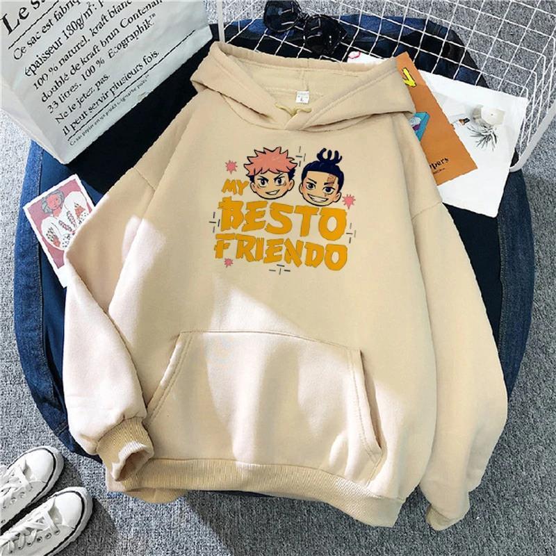 Japanese Anime Besto Friendo Print Clothes Kawaii Cartoon Hoodies Harajuku Leisure Unisex Hooded Sweatshirts Cotton Top
