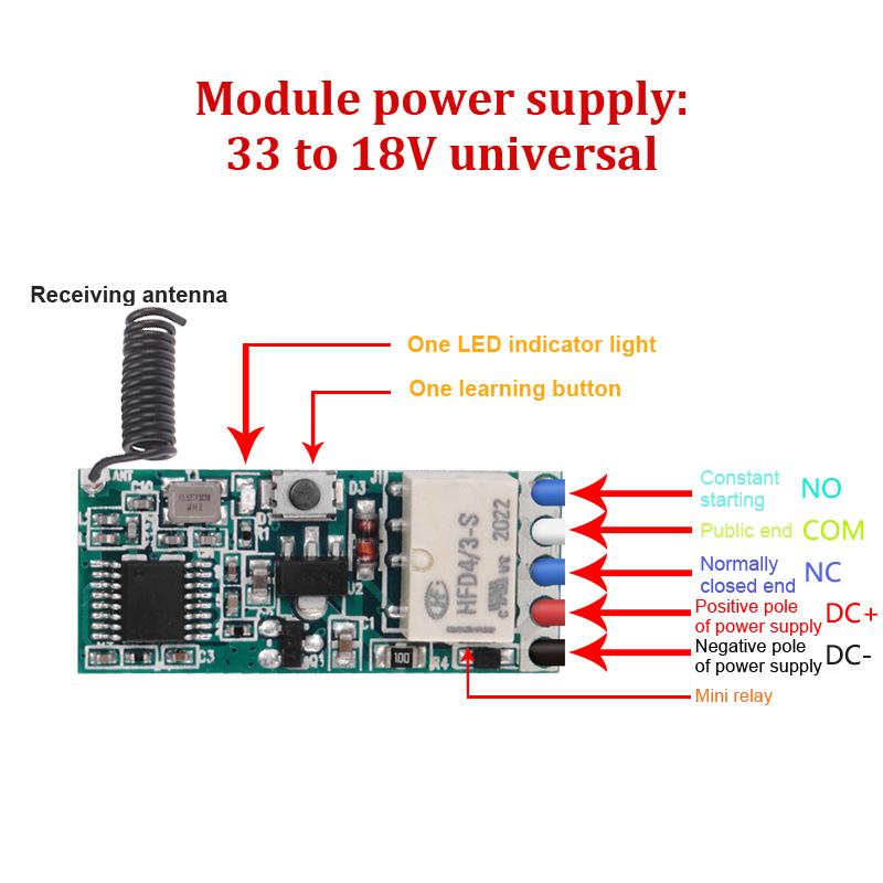433Mhz Rf fjernkontroll relékontrollbryter Scooter trådløs 1-kanals mottaker sender