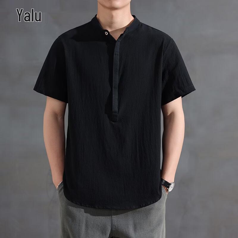 Yalu Men s Henley Linen Blend Short Sleeve Shirt M