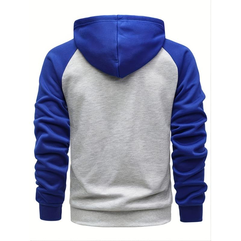 New Men's Zip-Up Color Block Hoodie with Casual Stylish & Durable Fall/Winter Top Raglan Sleeves Hoodies Sweatshirt Male