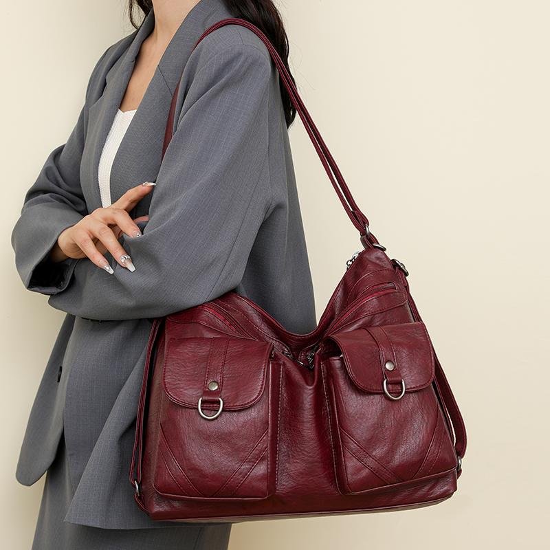 Damen Tasche Vintage Umhängetasche Große Kapazität Multi-Pocket PU Weiches Leder