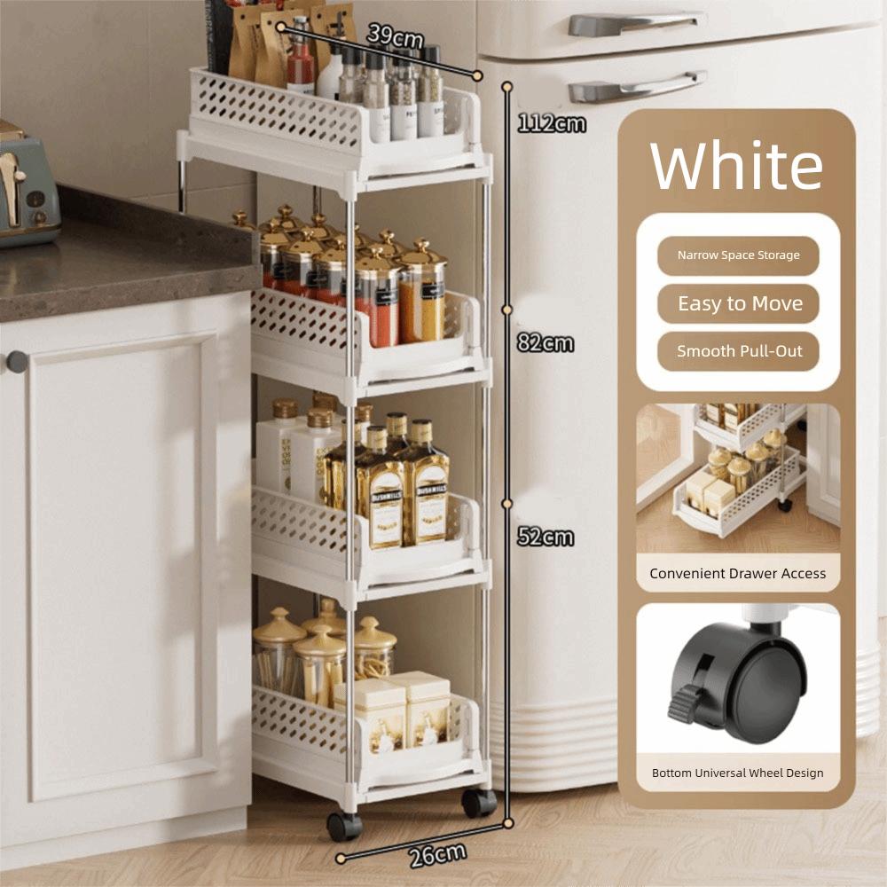 Plastic 2/3/4 Tiers Rolling Cart Space Saving Multi-Layer Storage Rack Bathroom